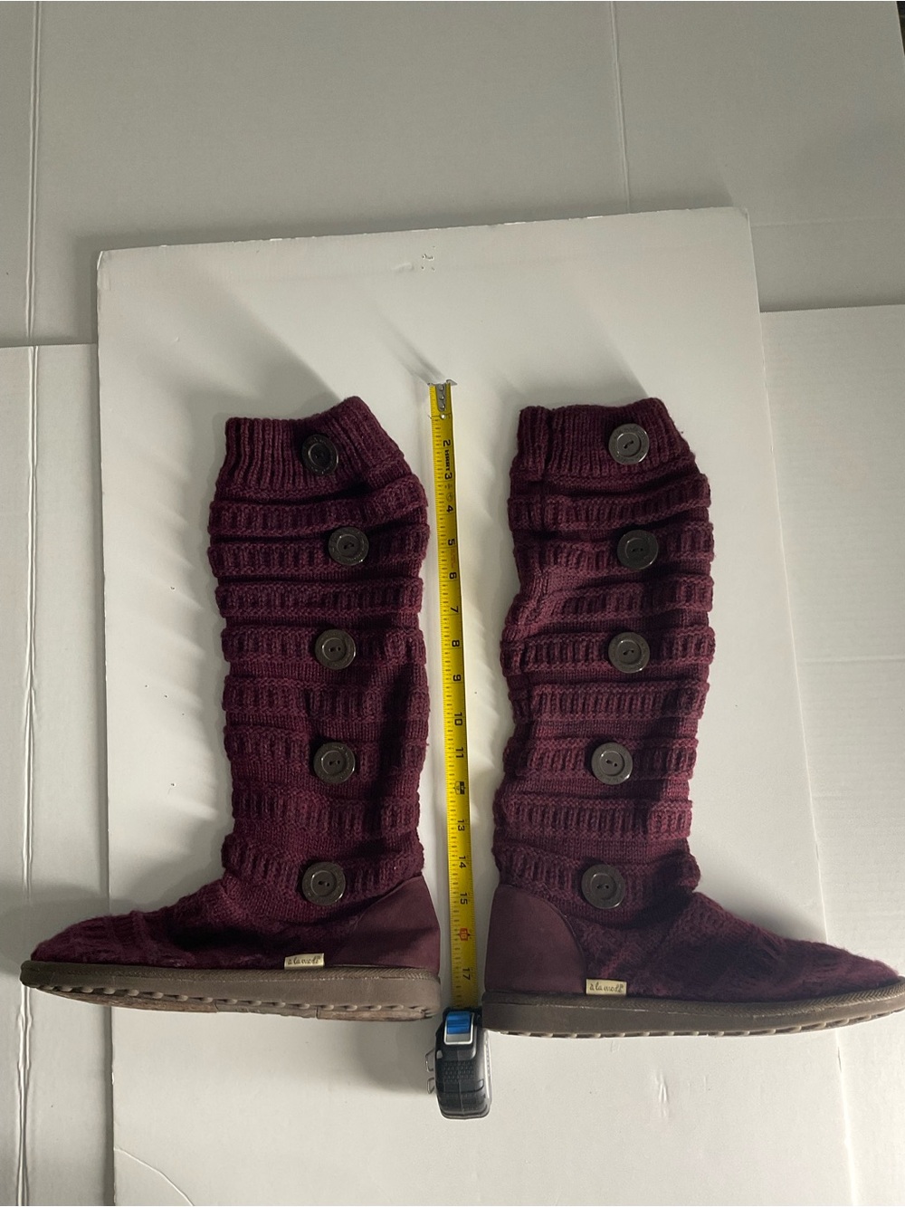 Muk Luks Over-the-Knee Knit Button Boots in Burgundy